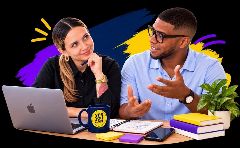 Fundadores Naty y Néstor conversando en Yes You Can Languages